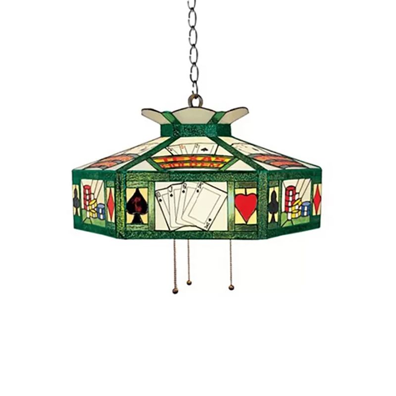 Lámpara colgante de póker estilo Tiffany 3 bulbos blancos de color blanco/blanco verde lámpara colgante de vidrio artesanal, 18 "/19.5" de ancho
