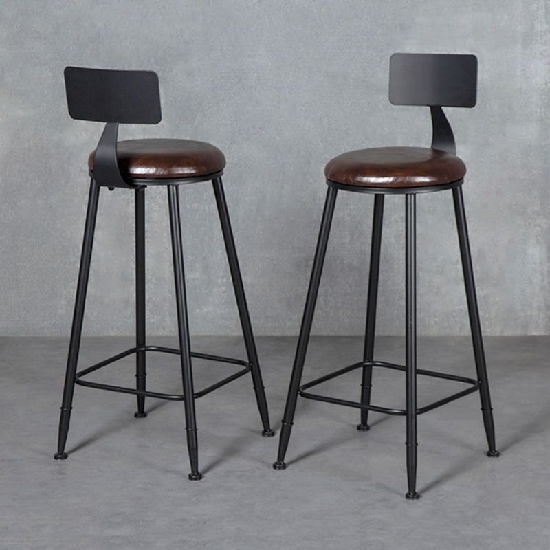 Modern Armless Backrest Counter Stool Iron Bar Stool with Cushion and Pedal for Indoor