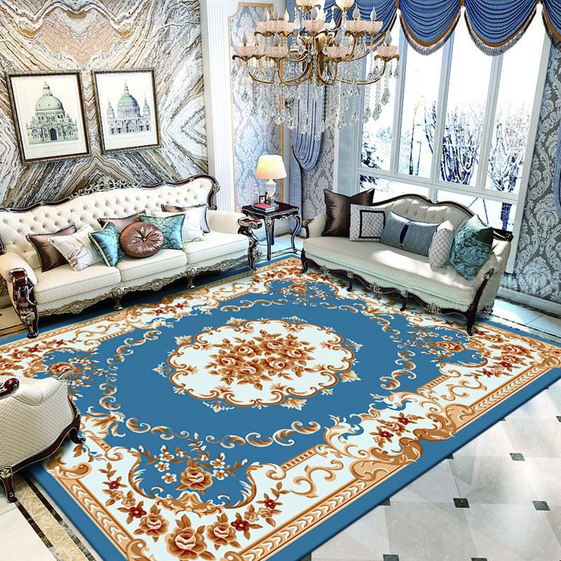 Dark Red Extravagant Rug Polyester Graphic Area Rug Non-Slip Backing Rug for Drawing Room