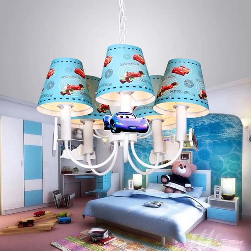 Metal Car Hanging Light Five Lights Modern Style Chandelier in Blue for Boys Bedroom