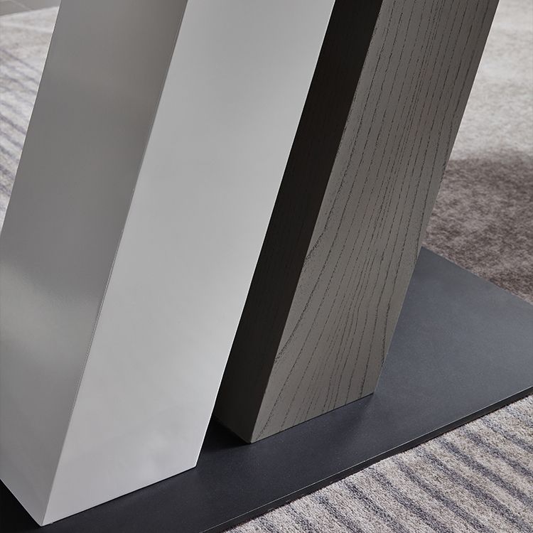 Rectangle Stone Top Dining Table Metal Pedestal Dining Table for Dining Room