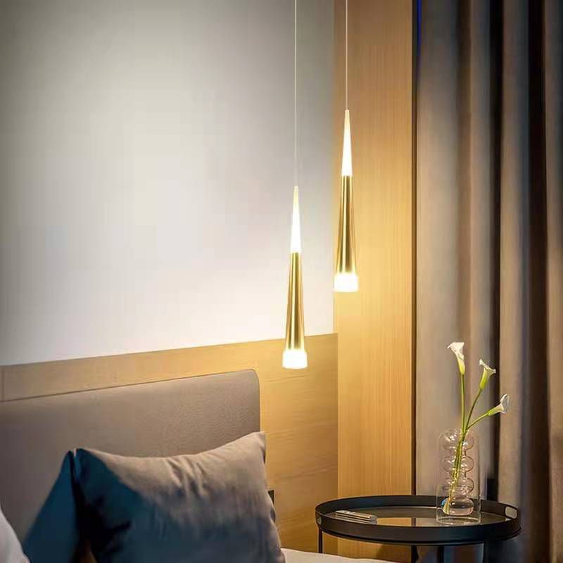 Lámpara colgante de led cónico dorado de aluminio + acrílico simplicidad moderna luz colgante para dormitorio