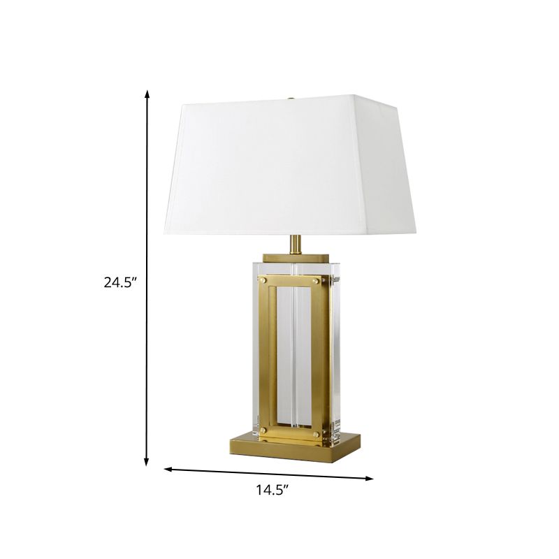 Lámpara de mesa de noche modernista rectangular de tela con cristal transparente y 1 bombilla en dorado