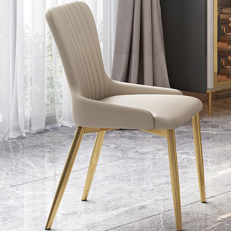 Modern Style Sintered Stone Dining Room Set with White Rectangle Shape Table and Gold Trestle Base