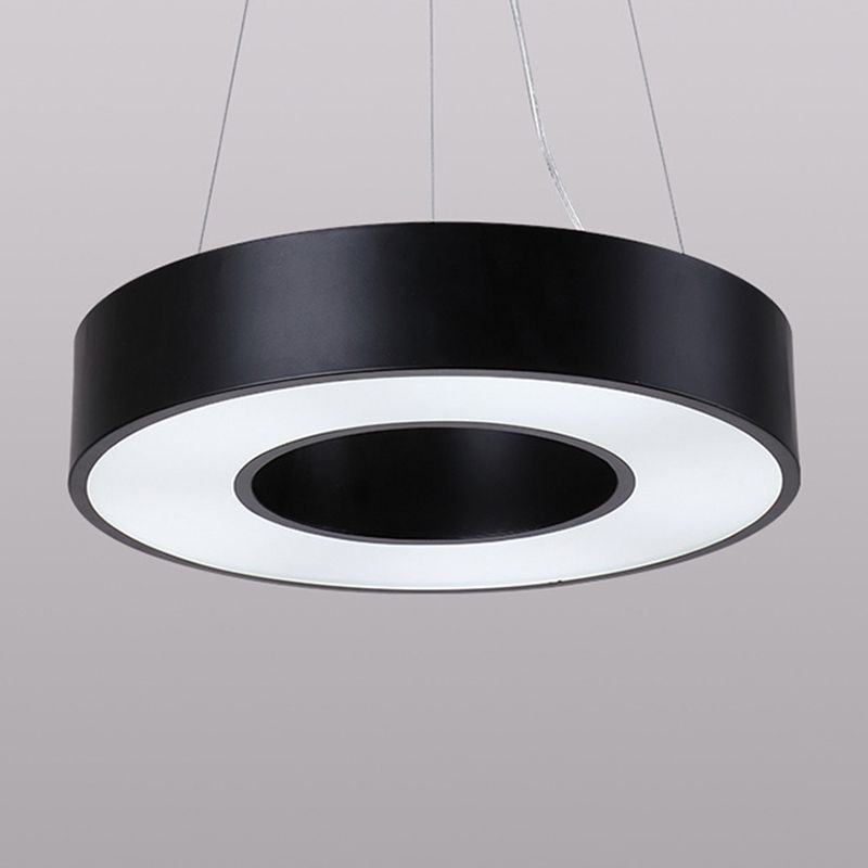 23.5" W Simplicity Circular Hanging Lamp Iron LED Office Suspended Lighting Fixture in Black