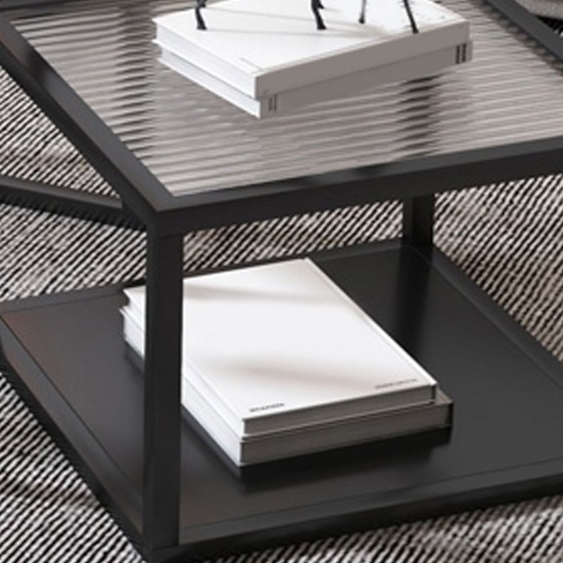 Contemporary Square Nesting Coffee Table Set with Glass Top and Iron Base