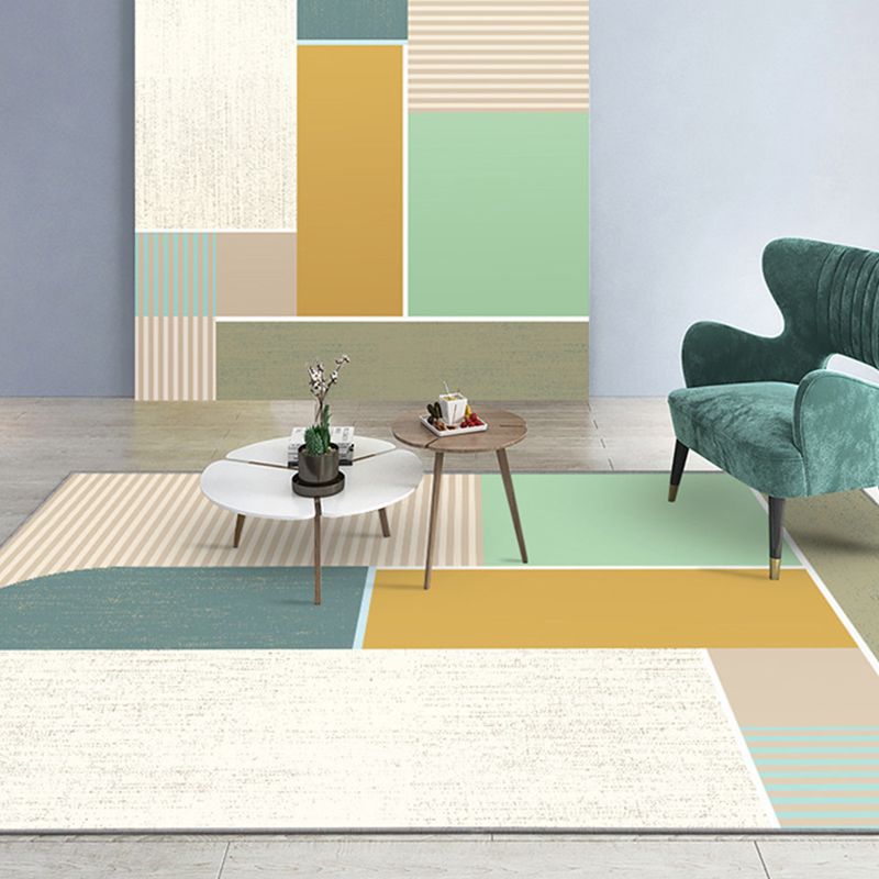 Orange Modern Rug Polyester Geometric Print Rug Non-Slip Backing Rug for Living Room