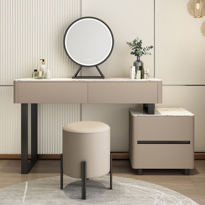 Cream Solid Wood Lighted Mirror Bedroom With Drawer Dressing Table