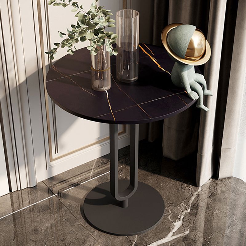 Modern Style Iron Material Base Rock Plate Table Round Side Table