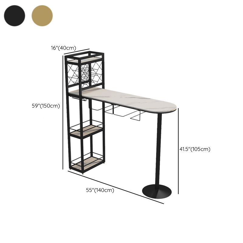 Specialty Stone Top Bar Table Contemporary Pub Table with Metal Storage
