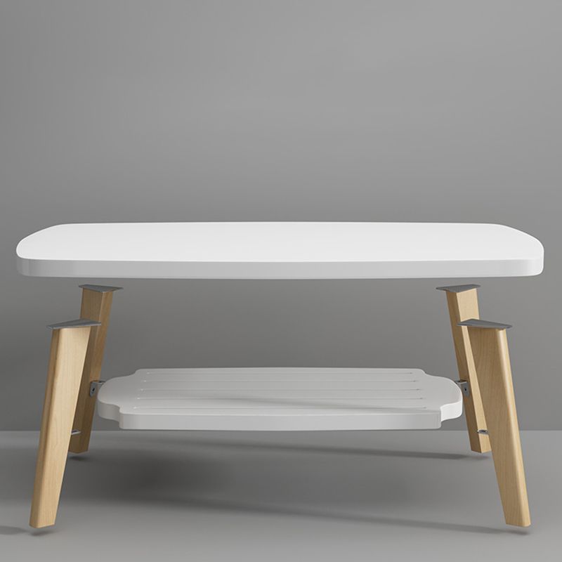 Nordic Style Rectangular 4 Legs Base Solid Wood Table with Storage Rack Coffee Table