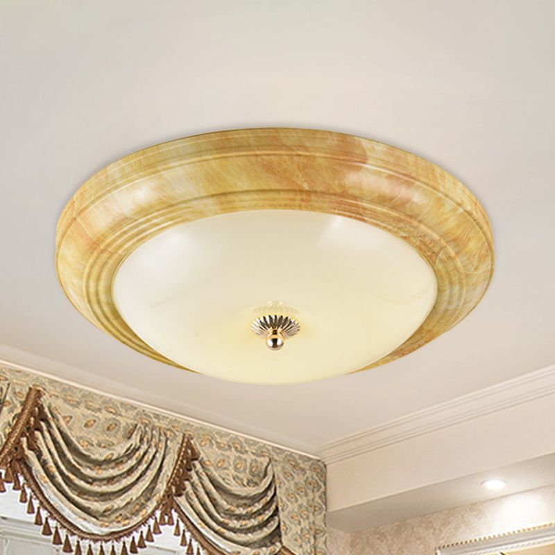 Minimalist Bowl Flush Ceiling Light White Glass 14"/16"/19.5" Wide LED Flushmount in Yellow for Foyer