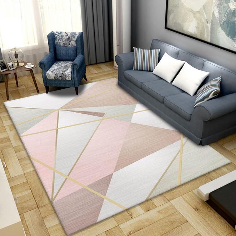 Modern Geometric Carpet Leisure Washable Area Rug Polyster Living Room Carpet with Non-Slip Backing