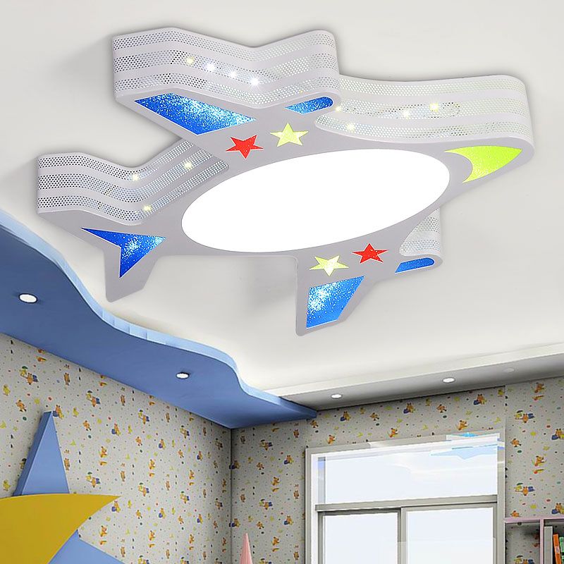 Metal Aircraft Flush Mount Lighting Kids LED Grau Deckenleuchte mit Star Cutouts für Schlafzimmer