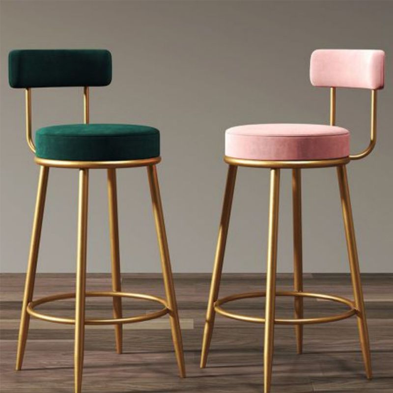 Glam Metal Barstool Low Back Fabric Upholstered Counter Stool in Matte Finish for Indoor