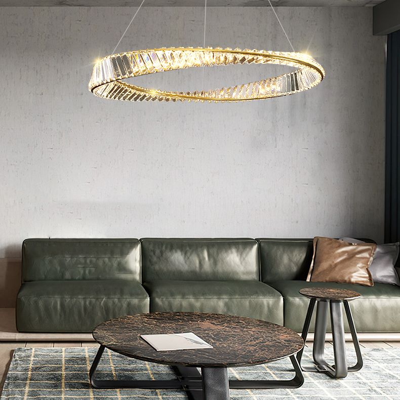 Twist Circular Carousel LED Pendant Lamp Modern Minimalist Prismatic Crystal Living Room Hanging Ceiling Light