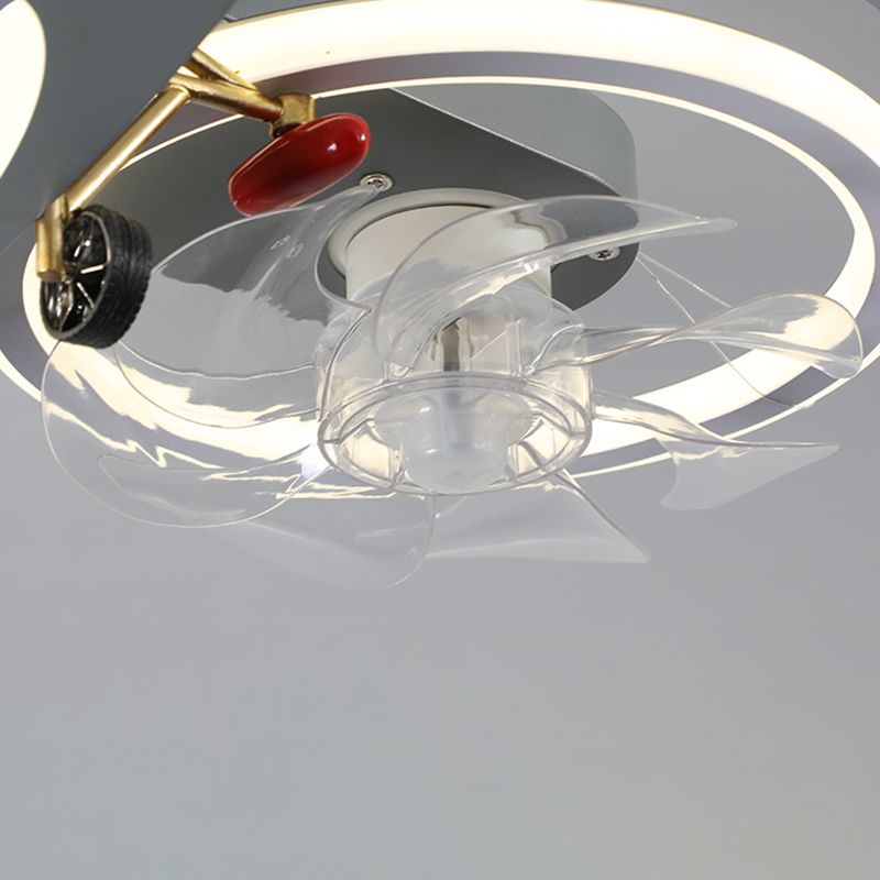 Kids LED Ceiling Fan Lamp Airplane Metal Fan Lighting in Grey for Bedroom