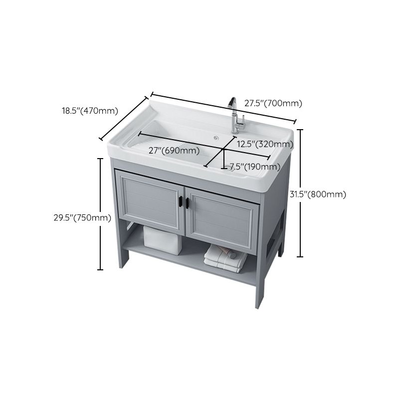 Modern Console Sink Porcelain Rectangular with Right Basin and Faucet Trough Sink