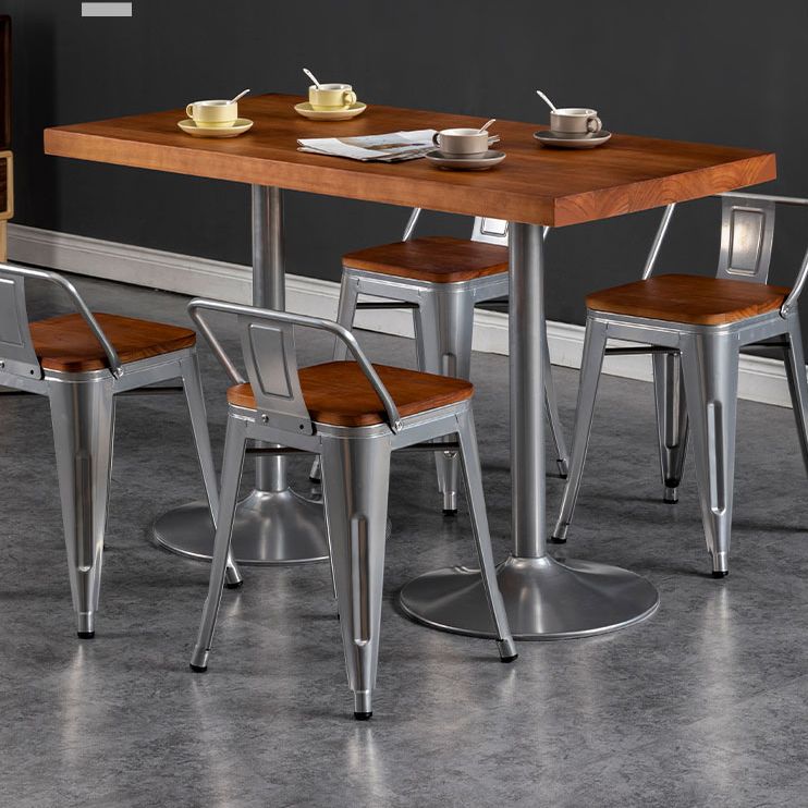 Industrial Wooden Dining Room Set with Rectangle Table and Iron Base Kitchen Table Set
