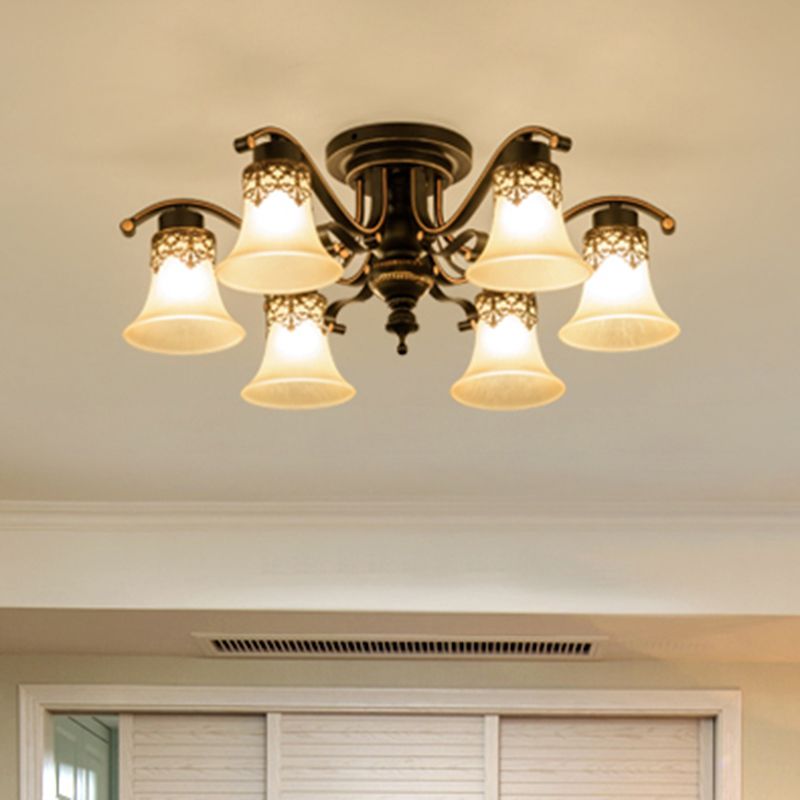 Handblown Glass Black Semi Flush Flared Shade Traditional Ceiling Mount Chandelier