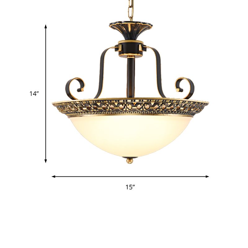 Metal Gray and Black Pendant Lamp Bowl 3 Light Traditional Chandelier Light Fixture with Frosted Glass Shade