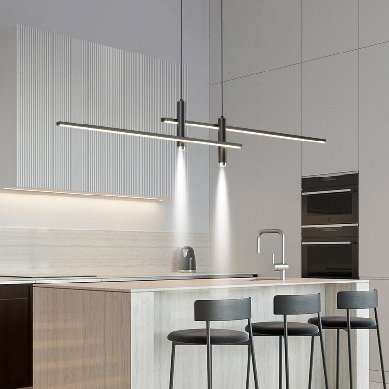 3 Lights Metal Linear Modern Hanging Island Lights for Dining Room
