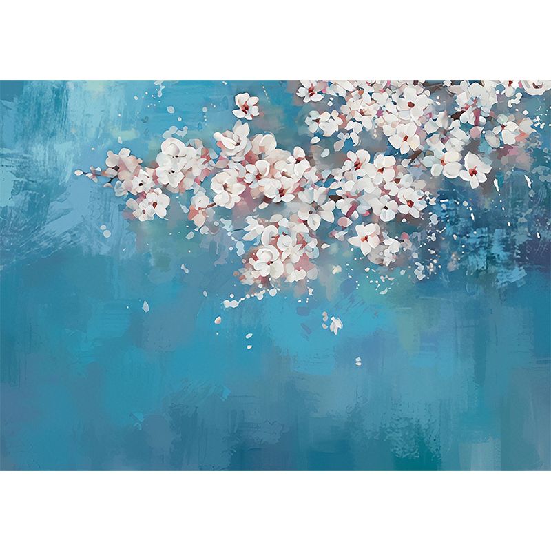 Full Size Cluster Flower Wall Mural Pink and Blue Non-Woven Fabric Wall Covering for Accent Wall, Custom Size Available