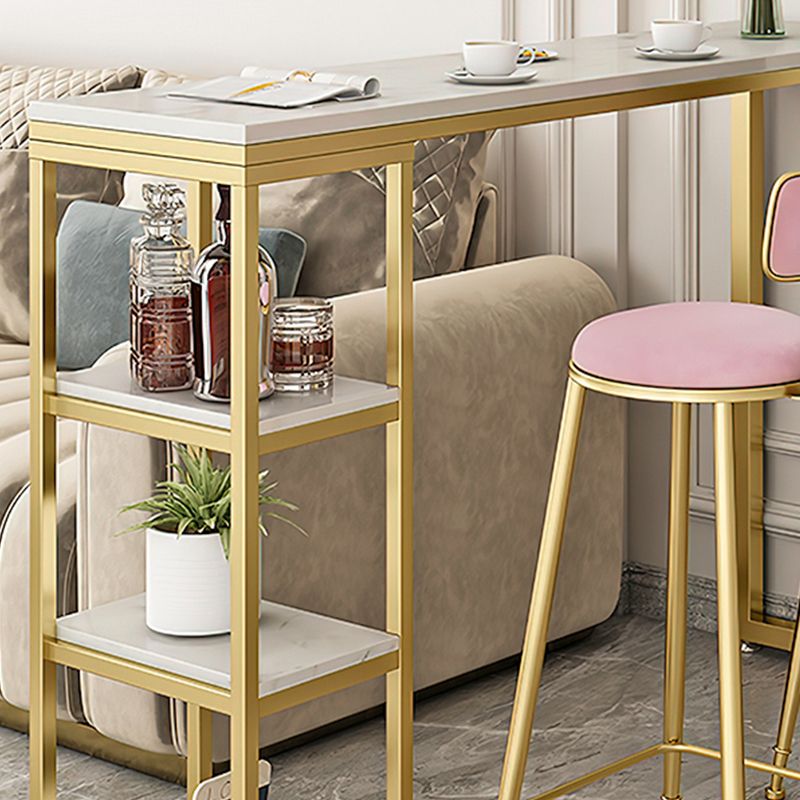 Glam Style Bar Table Stone Double Pedestal Bar Height Table with Storage