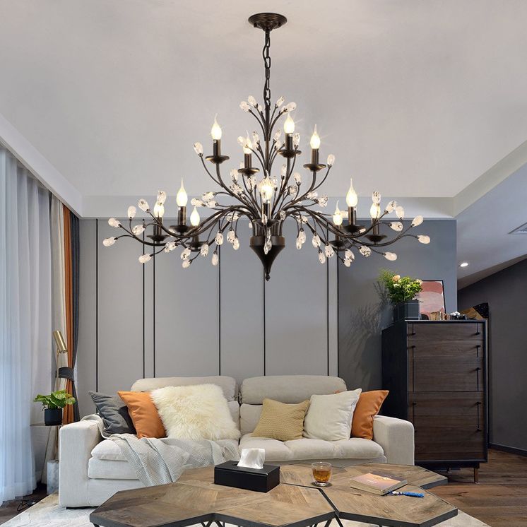 Black Tree Branch Shaped Hanging Light Vintage Crystal Living Room Ceiling Chandelier