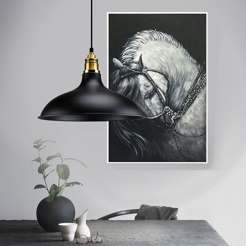 Metal Black Finish Drop Pendant Geometric Shade Single-Bulb Industrial Hanging Light