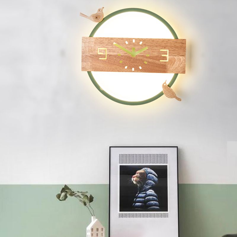 Circle Shape Wall Lighting Modern Style Wood 1 Light Sconce Lamp for Living Room