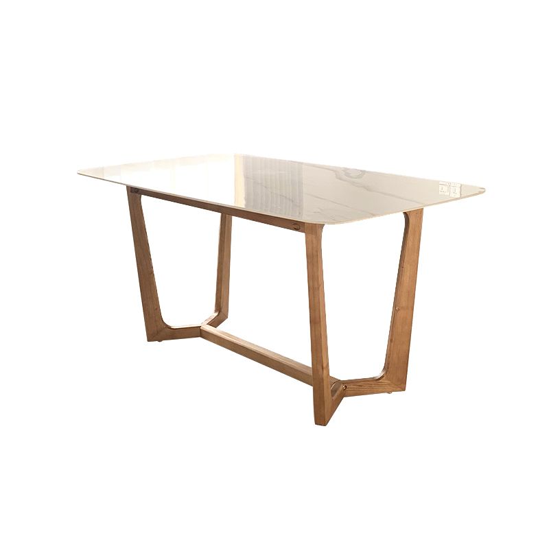 White Dining Table with Trestle Base Modern Natural Frame Dinner Room Kitchen Table