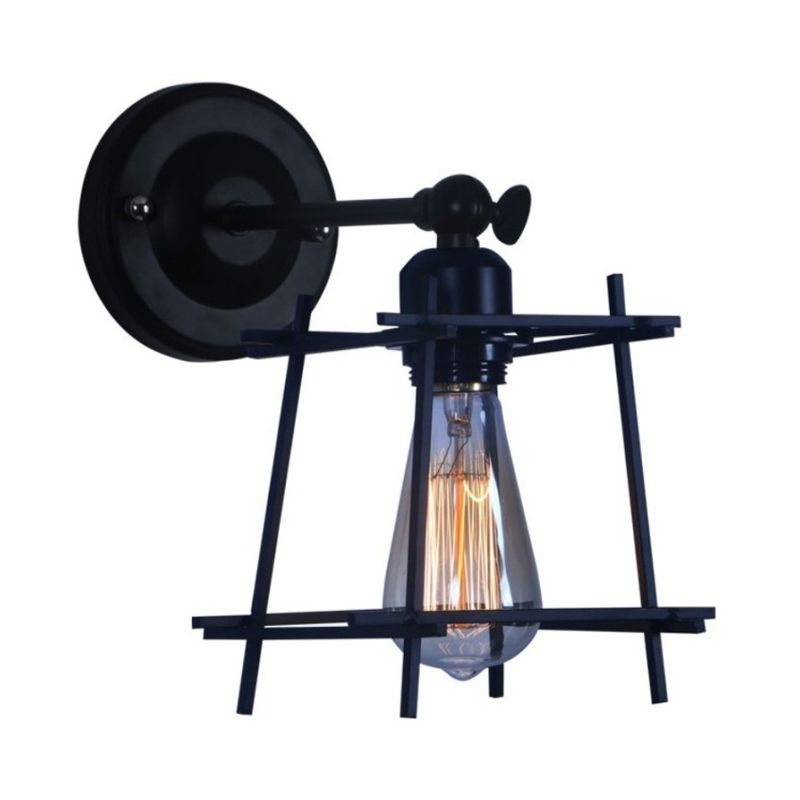 1 Kopfwandlicht Retro -Stil Kubikschatten Metall Wandleuchte mit Drahtschutz in Schwarz für Schlafzimmer