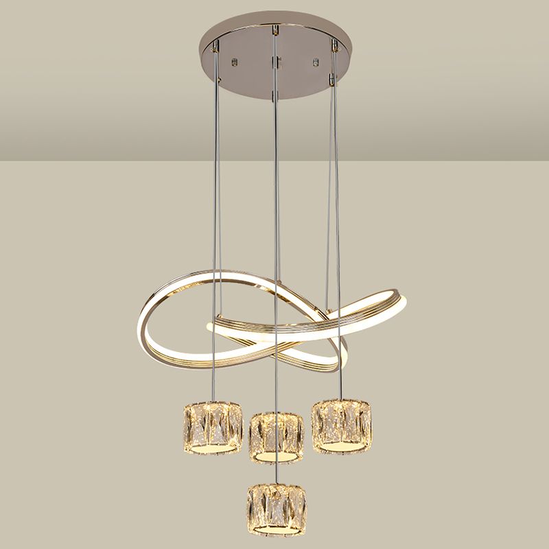 Minimalist Twist LED Pendant Lighting Crystal 5-Head Dining Room Suspension Light