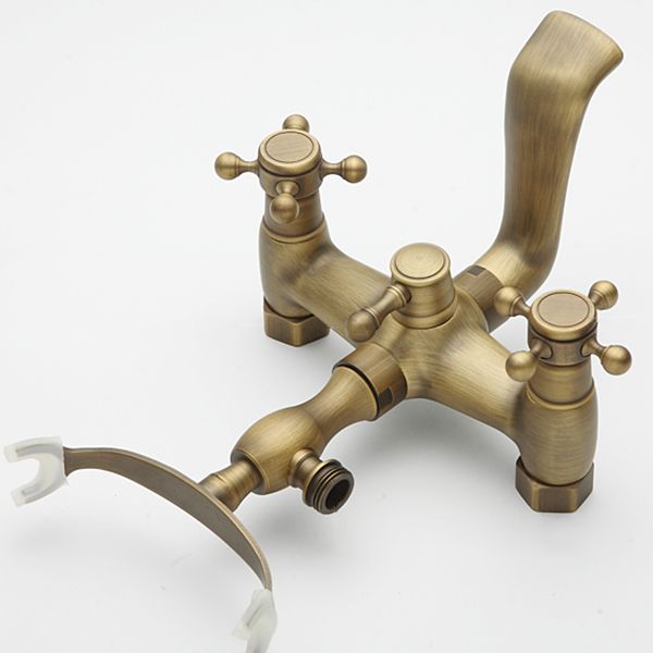 Traditional Floor Mounted Metal Freestanding Tub Filler Double Handles Bathtub Faucet