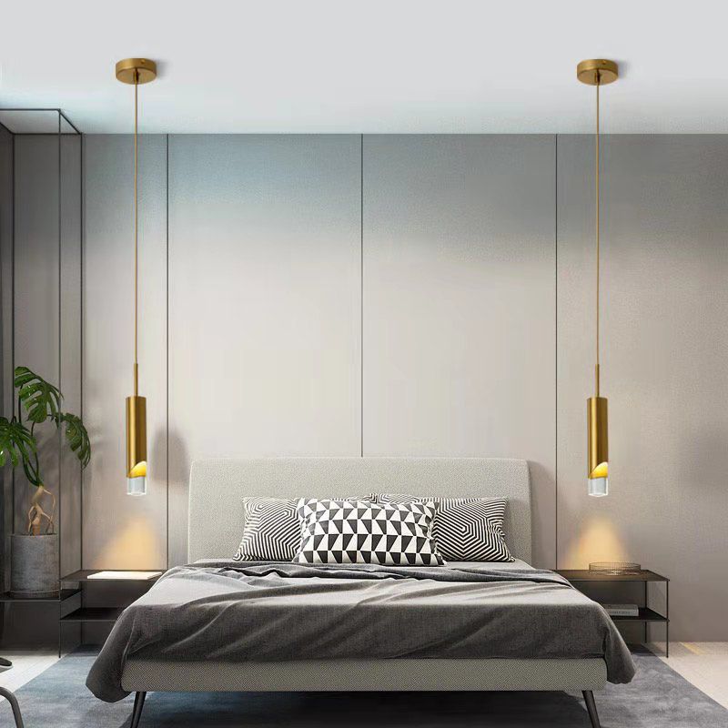 Simplicità moderna Lampada cilindrica a led lampada a sospensione Electroplate Metal Citndant Light con ombra acrilica