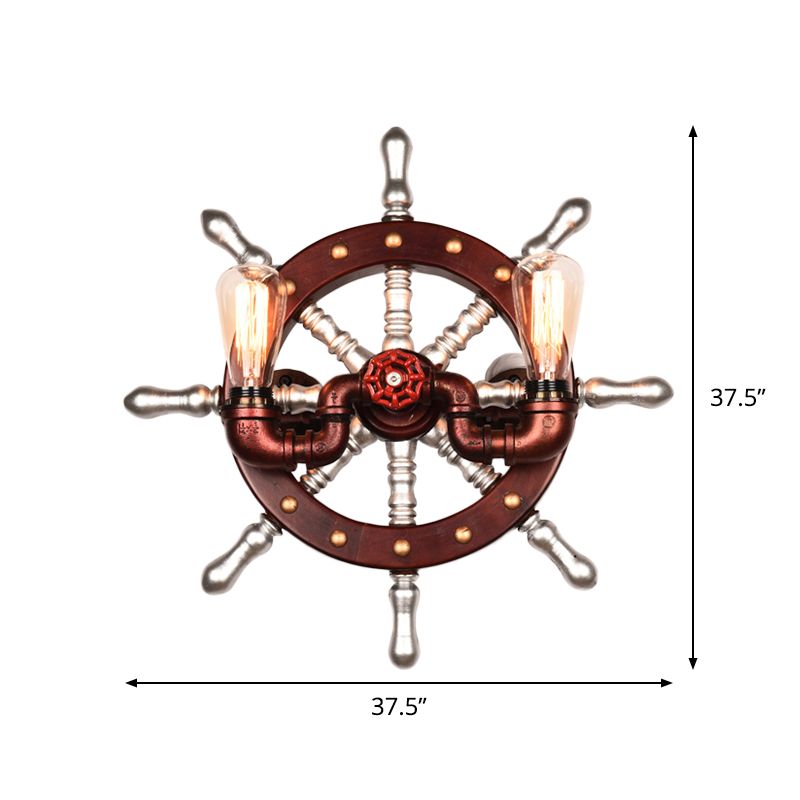 Metal Rudder Wall Light Sconce Vintage 2 Lights Bedroom Wall Mount Lamp Fixture in Copper