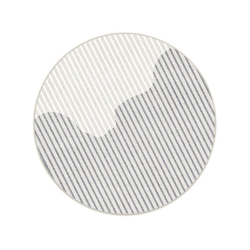 Grey Living Room Area Carpet Stripe Print Polyester Area Rug Anti-Slip Easy Care Rug
