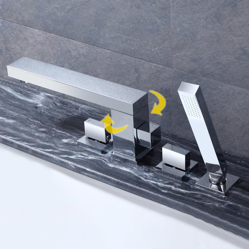 Contemporary Bath Faucet Deck Mount Plain Bathtub Faucet with Knob Handles