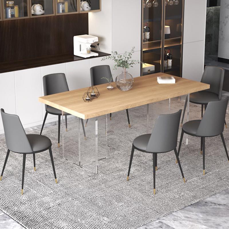 Contemporary Natural Wood Table Home Rectangle Dining Table with Double Pedestal