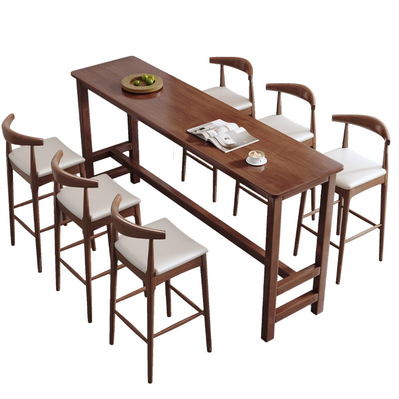 Contemporary Indoor Bar Dining Table Trestle Rectangle Wood Counter Table