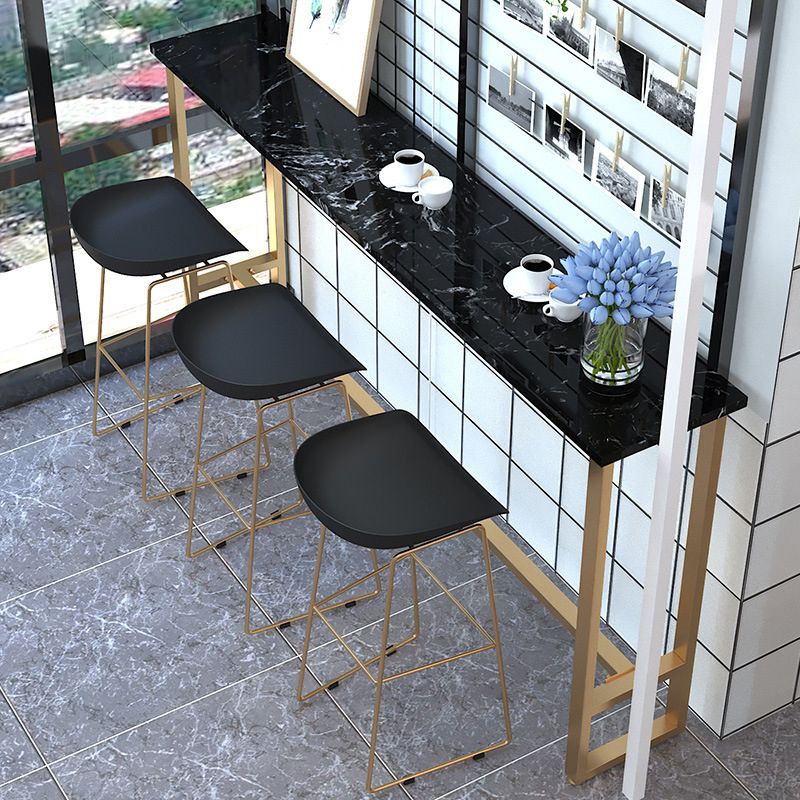 Glam Pub Table Rectangle Stone Bar Table with Trestle Base for Indoor