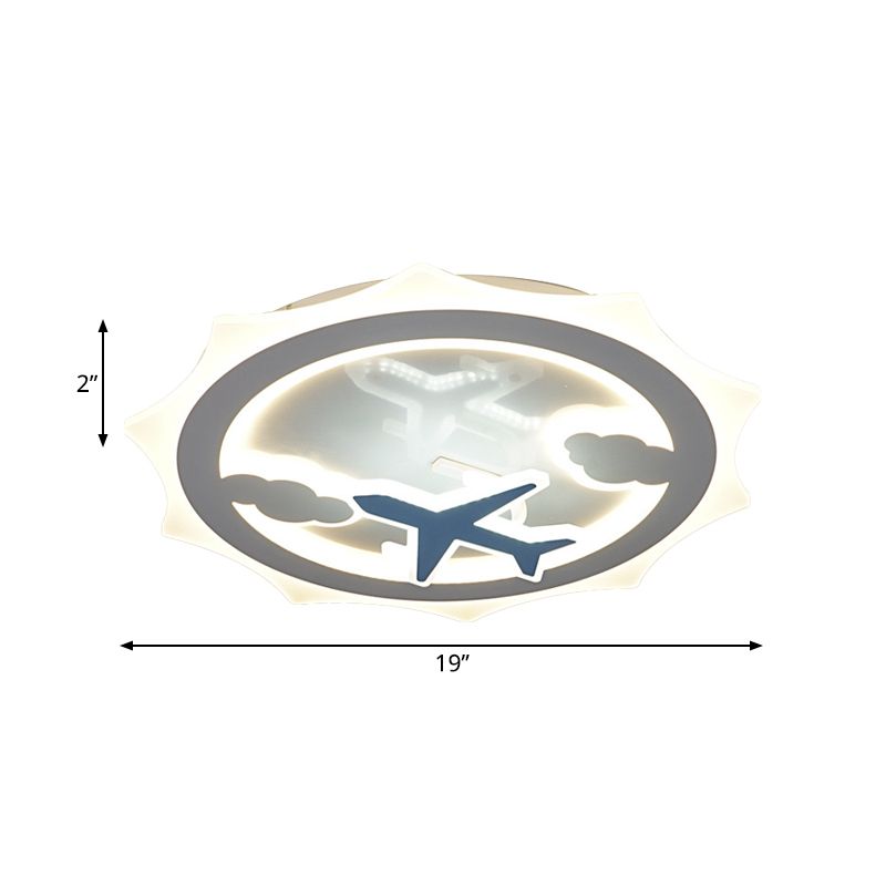 Sun Thin Deckenleuchte aus Acryl für Kinder, weiße LED-Einbauleuchte mit Wolken- und Flugzeugmuster