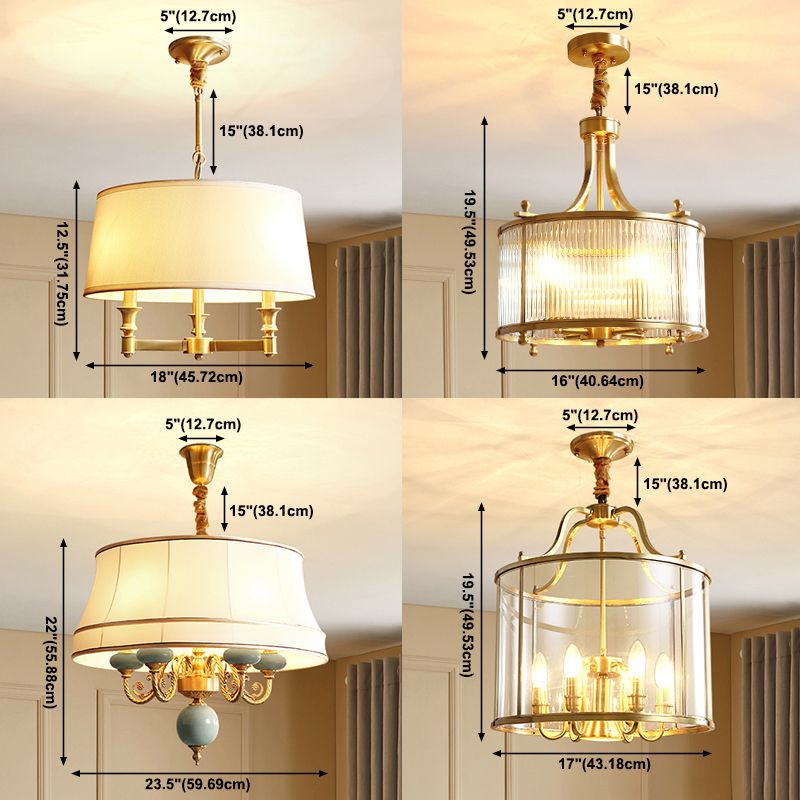 Traditional Copper Chandelier Lighting Fixtures Multi-Head Gold Suspension Light for Living Room