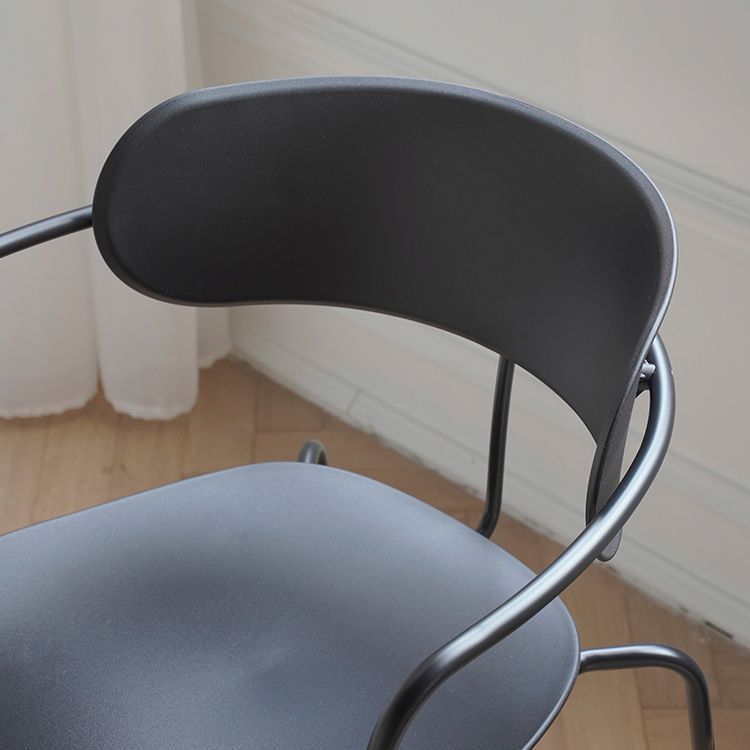 Contemporary Style Open Back Plastic Dining Arm Chair with Metal Legs for Home