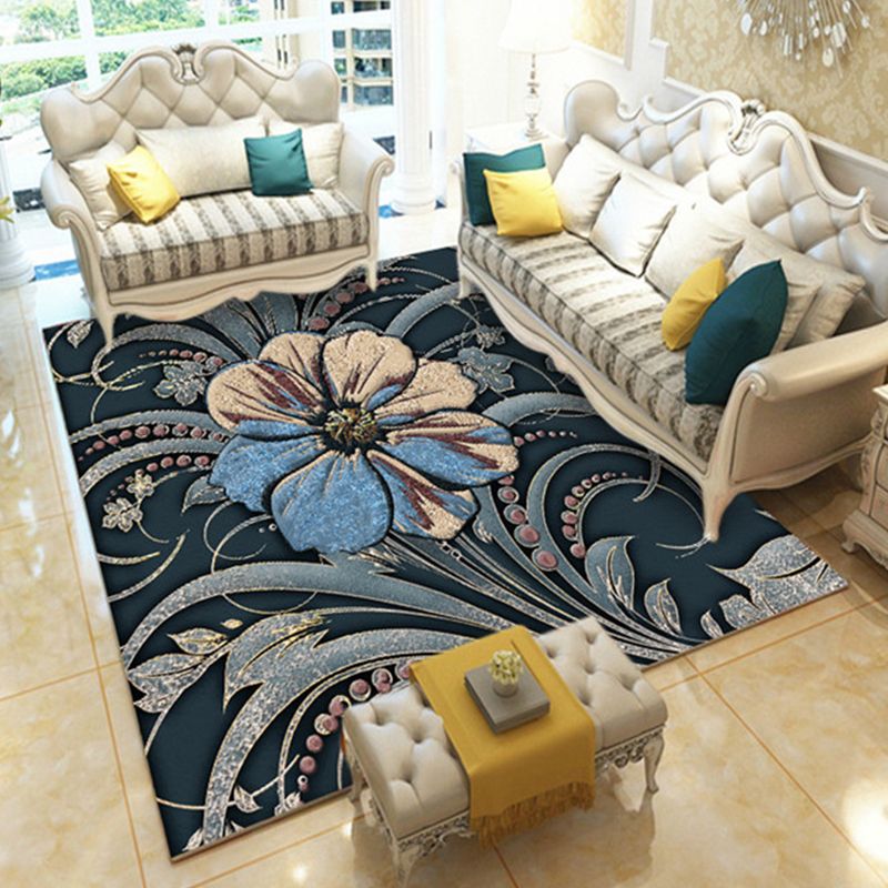 Casual Digital Print Floral Rug Multi-Color Modern Rug Polyester Stain Resistant Anti-Slip Backing Washable Carpet for Great Room