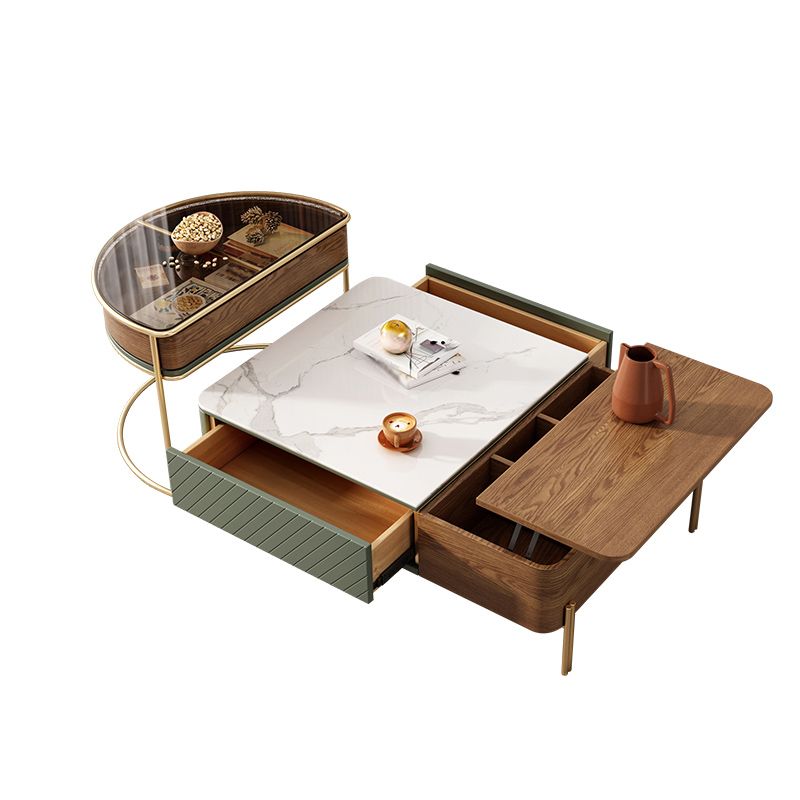 Modern Style Paint Craft Green and White Rectangular Round Coffee Table