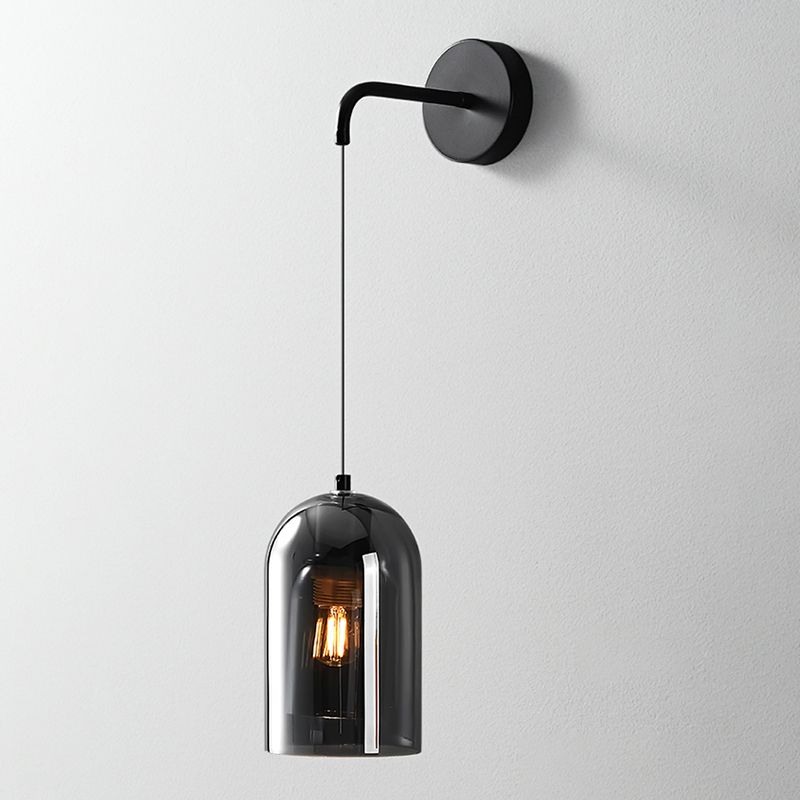Cylinder Shape Glass Wall Sconces Modern 1 Light Wall Mount Light Fixture in Black