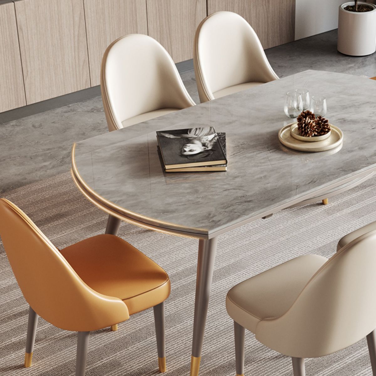 Contemporary Sintered Stone Table Round Table Set 1/4/5/7 Pieces Dining Set