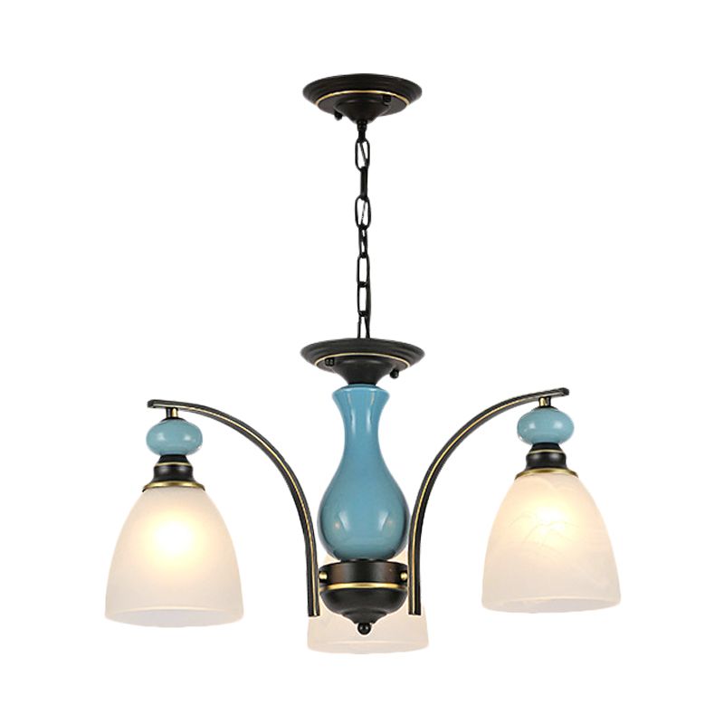 Tonalità a cupola retrò pendente sospeso 3/5/8 luci lampadario glassato lampadario dell'illuminazione in nero e blu